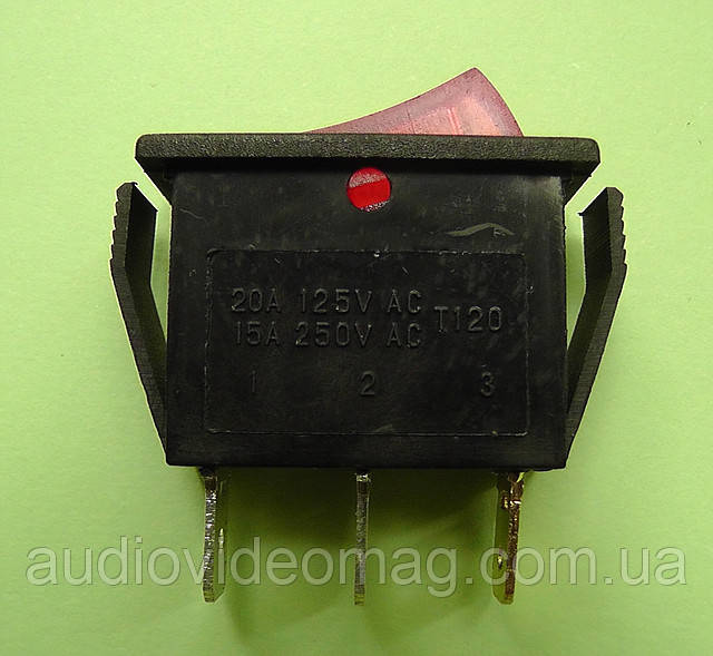 Переключатель клавишный 250V 15A, красный 28.5 х 10.5мм, с подсветкой - фото 3 - id-p18768021