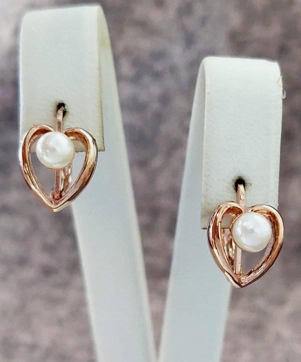 Сережки булатні з фіанітами та перлами (англійська застібка) Довжина сережки 2,5 см Ширина 10 мм.