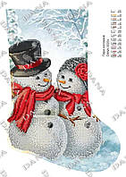 Заготовка для вишивки новорічного чобітка 3520Ч Пара сніговиків