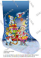 Заготовка для вишивки новорічного чобітка 3486Ч Подаруночки від Снігуроньки