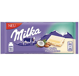 Milka Білий шоколад із мигдалем і кокосом 90g