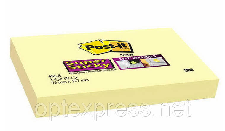 3М Post-It 655SS жовті супер стікери 76х127мм блок 90л, фото 1