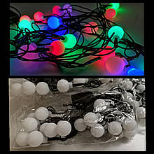 Світлодіодна гірлянда Кульки матові кольоровий, чорний дріт, 20 ламп, 4 метри