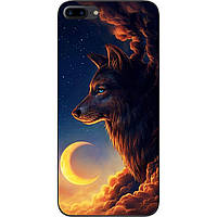 Бампер силиконовый чехол для iPhone 7 Plus с картинкой Волк и луна