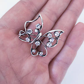 Срібна брошка Метелик з прозорими фіанітами, фото 2