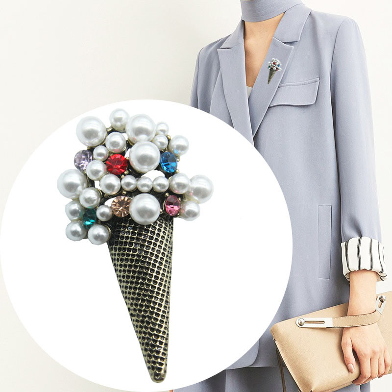 Жіноча яскрава брошка з кристалами, солодке Морозиво Ріжок (золотиста)