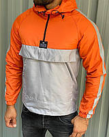 Premium quality Мужская оранжевая куртка ветровка короткая с рефлективом.Мужской Анорак оранжевый осень/весна