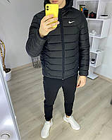 Nike мужская черная короткая стеганая куртка на резинке с капюшоном осень/весна Ветровка демисезон