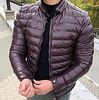 Мужская фиолетовая короткая стеганая куртка кожаная без капюшона осень/весна Ветровка демисезон