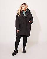 Р 48-62 Зимняя куртка - пальто с шалевым воротником - капюшоном Батал 24456 60-62, Черный