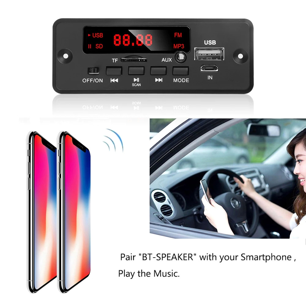 Mp3 модуль с bluetooth 5.0 и микрофоном, FM, USB, microSD, функция ...