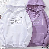 Тепле бузкове худі жіноче на флісі з принтом, розмір 42\44