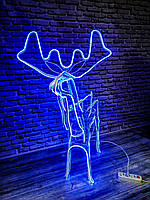 Новогодний олень светодиодный большой, уличный, 125 см, поворачивает голову, синего цвета