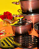 Набір кухонного посуду 15 предметів Edenberg ЕВ-5626 Набір каструль казанів із мармуровим покриттям Золотистий, фото 4