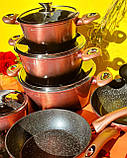 Набір кухонного посуду 15 предметів Edenberg ЕВ-5626 Набір каструль казанів із мармуровим покриттям Золотистий, фото 3