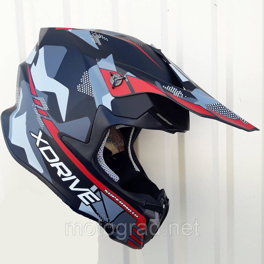 Кросовий мото шолом ендуро Чорно червоний матовий X-Drive M 57-58 см, фото 1