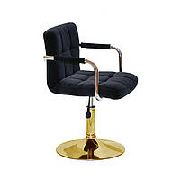 Крісло Arno Arm GD-Base велюр чорний В-1011 на золотій круглій опорі з підлокітниками, регулювання висоти, фото 5