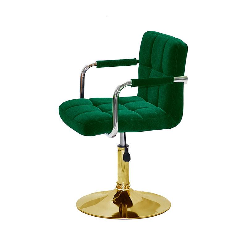 Крісло Arno Arm GD-Base велюр зелений В-1003 на золотій круглій опорі з підлокітниками, з регулюванням висоти, фото 1