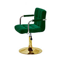 Кресло Arno Arm GD-Base велюр зеленый В-1003 на золотой круглой опоре с подлокотниками, с регулировкой высоты