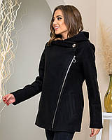 Коротке пальто жіноче з капюшоном, арт 156, чорний