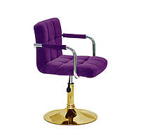 Крісло Arno Arm GD-Base велюр пурпуровий В-1013 золота кругла опора з підлокітниками, регулювання висоти, фото 5