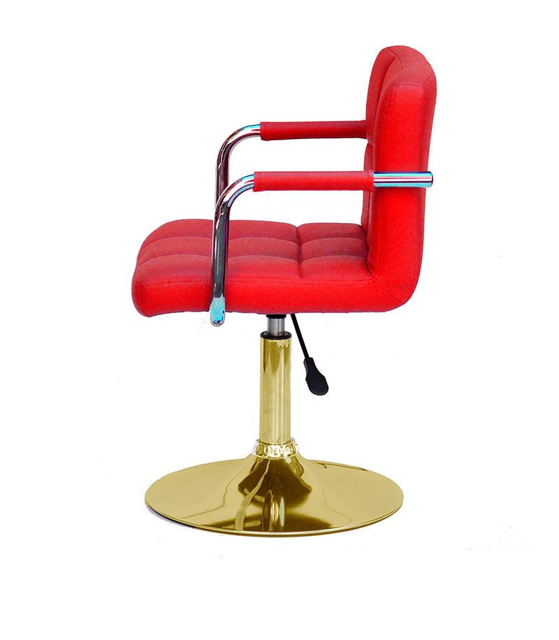 Крісло з підлокітниками Arno Arm GD-Base червоний 1007 шкірозамінників на круглій золотій опорі, з регулюванням висоти, фото 1