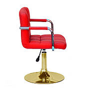 Крісло з підлокітниками Arno Arm GD-Base червоний 1007 шкірозамінників на круглій золотій опорі, з регулюванням висоти, фото 5
