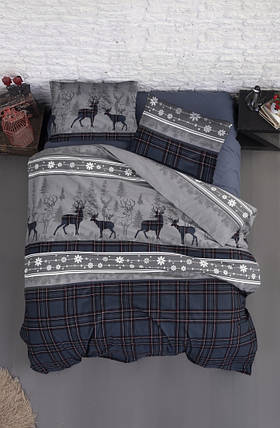Постільна білизна First Choice євро Flanel, 2051_happiness_navy_blue, фото 1
