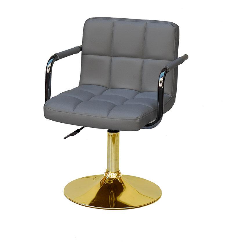 Крісло Arno Arm GD-Base сірий 1001 шкірозамінник на круглій золотій опорі з підлокітниками, з регулюванням висоти, фото 1
