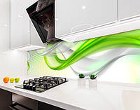 Наклейка на кухонный фартук 60 х 300 см, фотопечать с защитной ламинацией абстракция, зеленые волны