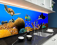 Наклейка на кухонный фартук 60 х 200 см, фотопечать с защитной ламинацией рыбы, море, кораллы (БП-s_an169)