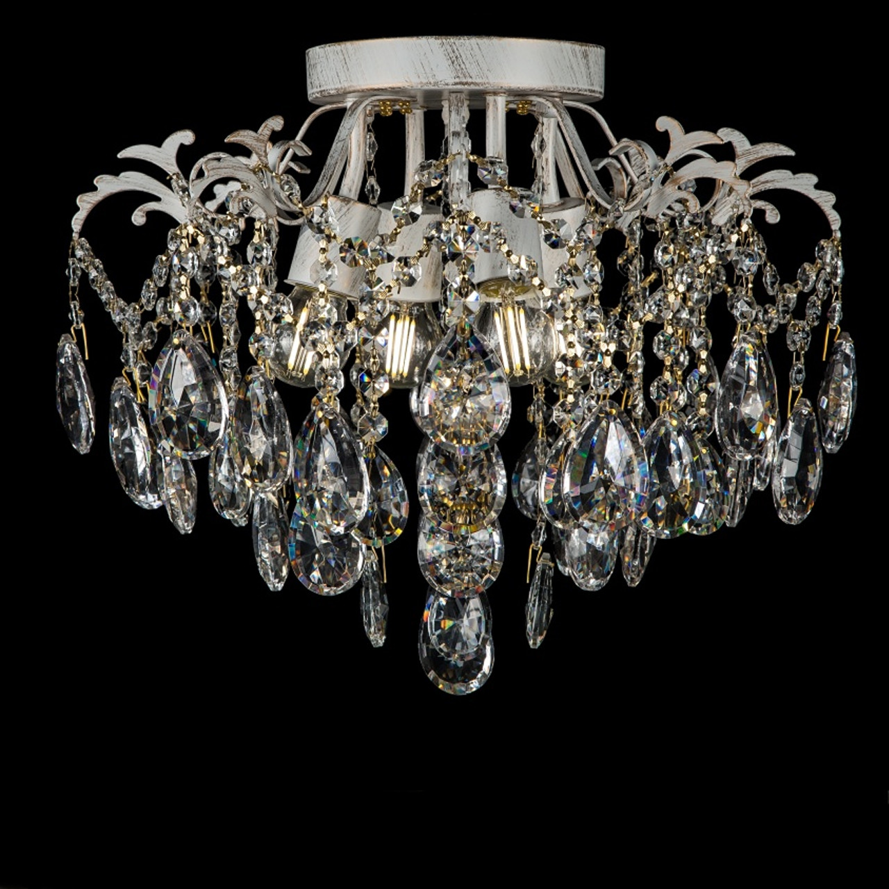 Класична кришталева люстра на 4 лампи біла з золотою патиною VL-L8640/4 (WG), фото 1