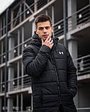 Куртка пуховик подовжений зимовий чоловічий Under Armour з капюшоном водовідштовхувальний чорний до -30, фото 5