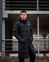 Куртка пуховик подовжений зимовий чоловічий Under Armour з капюшоном водовідштовхувальний чорний до -30
