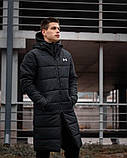 Куртка пуховик подовжений зимовий чоловічий Under Armour з капюшоном водовідштовхувальний чорний до -30, фото 3
