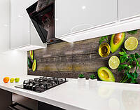 Наклейка на кухонный фартук 60 х 200 см, фотопечать с защитной ламинацией авокадо, лайм, фрукты (БП-s_ed597)