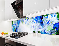 Наклейка на кухонный фартук 60 х 250 см, фотопечать с защитной ламинацией белые и синие цветы (БП-s_fl11692-1)