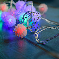 🔥 Гірлянда Шишки 20 лампочок Мульти, 400 см, прозорий дріт, перехідник (1-43, 1603-54)