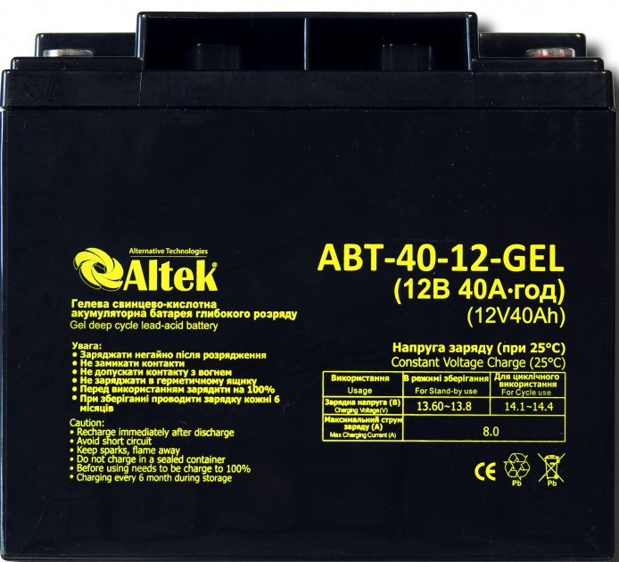 Гелева акумуляторна батарея Altek ABT-40Аһ/12V GEL