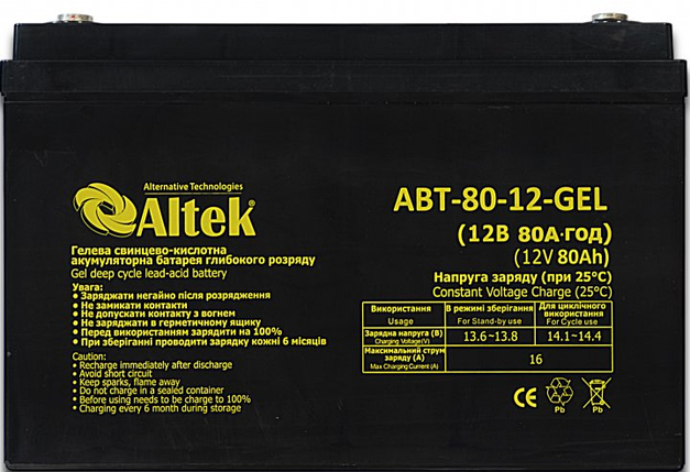 Гелева акумуляторна батарея Altek ABT-80Аһ/12V GEL, фото 1