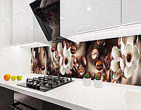 Наклейка на кухонный фартук 60 х 200 см, фотопечать с защитной ламинацией Цветы на бежевом фоне (БП-s_fl11694)
