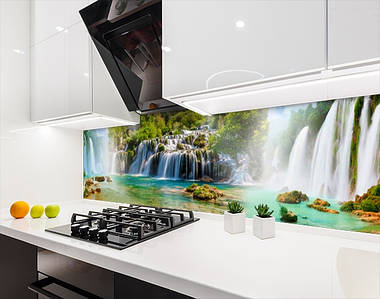 Наклейка на кухонний фартух 60 х 200 см, з фотодруком та захисною ламінацією водоспади та гори (БП-s_pr1697)