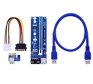 Райзер Riser PCI-E 1x to 16x PCE 164pin, VER 006, 60см sata,, фото 1