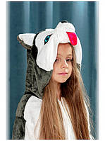 Кигуруми Хаски серый пижама детская махровая 120 см ( 110 )