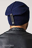 Тепла шапка з відворотом Шапка вязана зимова чоловіча з хлястиком Caskona Classic Unix сіра, фото 7