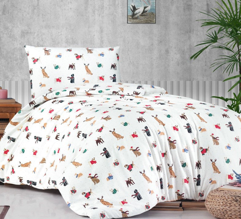Набір постільної білизни з фланелі байка євро розмір Cotton Collection Dogs, фото 1