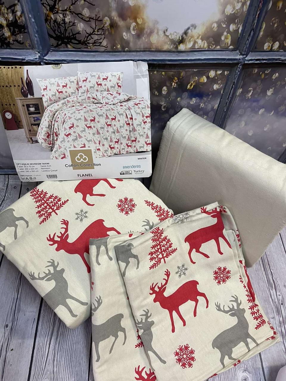 Набір постільної білизни з фланелі байка євро розмір Cotton Christmas Collection
