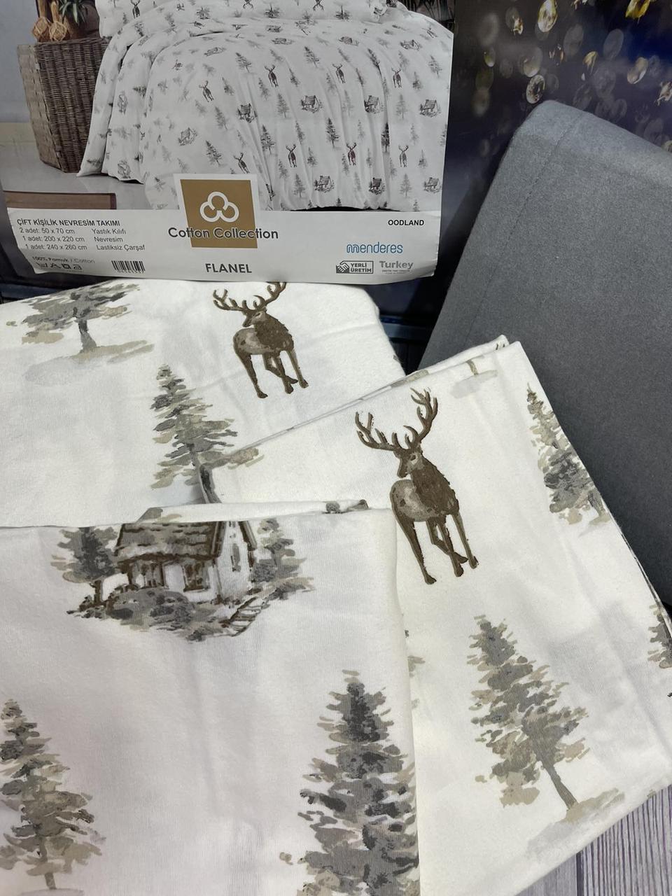 Набір постільної білизни з фланелі байка євро розмір Cotton Collection white Christmas, фото 1