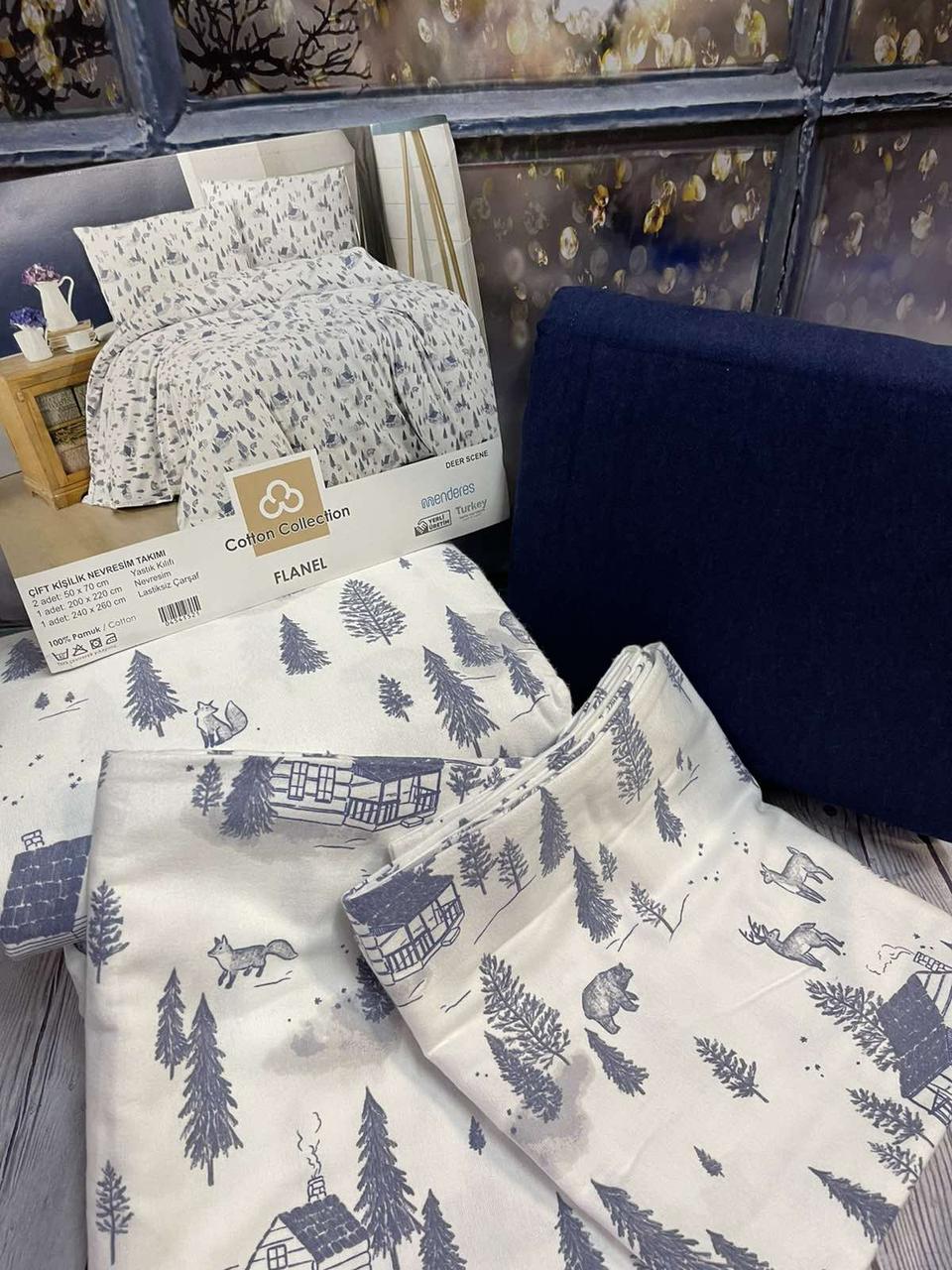 Набір постільної білизни з фланелі байка євро розмір Cotton Collection Deer scene