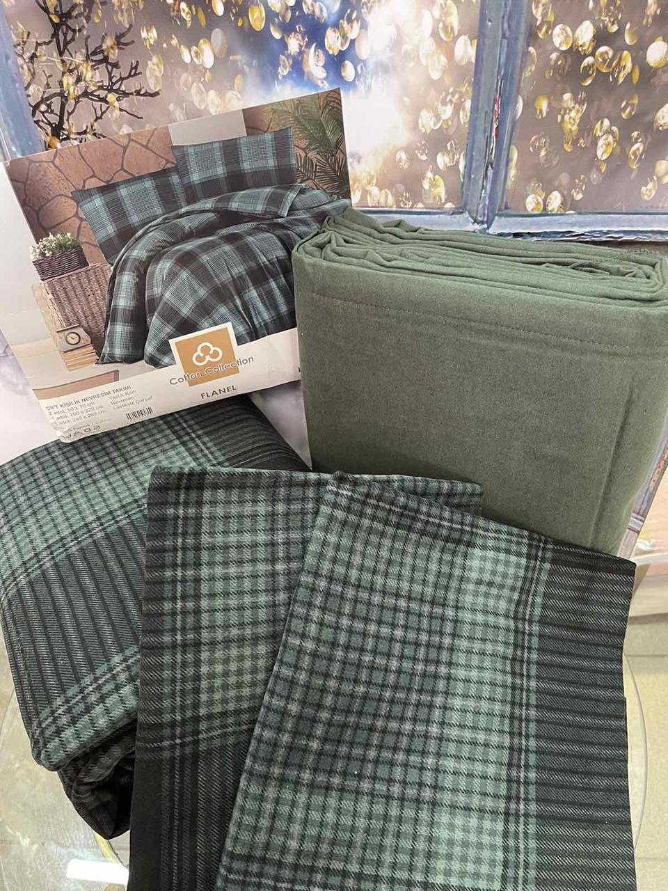 Набір постільної білизни з фланелі байка євро розмір Cotton Collection зелений